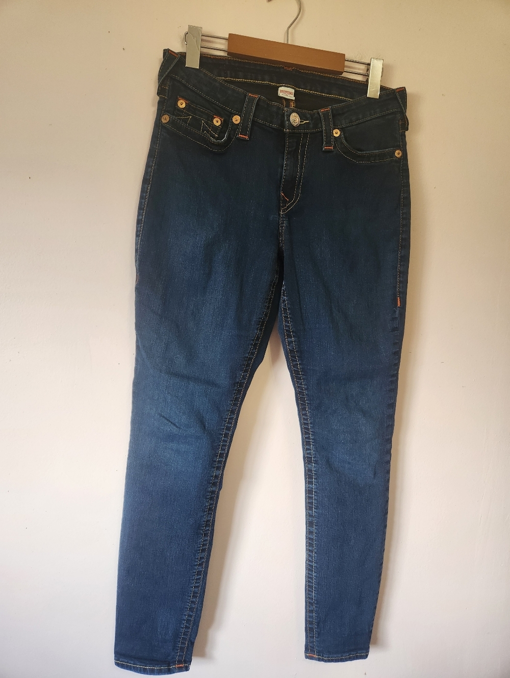 True Religion Curvy Skinny Jeans Dark Wash Horseshoe Super T Stitch 30 Like New